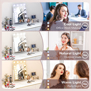 Tabletop Makeup Mirror with 12 LED Bulbs and Adjustable Light Settings for Dressing Tables, White