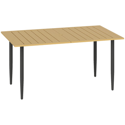 Brown 6 Seater Garden Dining Table with Parasol Hole and Steel Frame by Outsunny