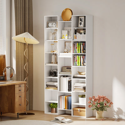 Tall 21 Compartment Storage Bookshelf Ideal for Home Office or Living Room, White
