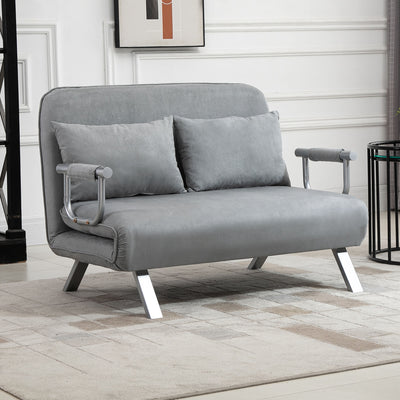 Light Grey Two Seater Click Clack Sofa Bed with Padded Cushions by HOMCOM