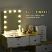 White Hollywood Makeup Mirror With 12 Dimmable LED Bulbs For Dressing Table Use