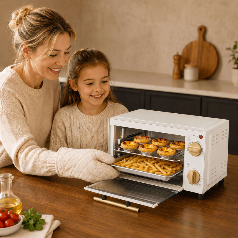 Mini Electric Oven for Quick Meals in Small Kitchens with Removable Tray White