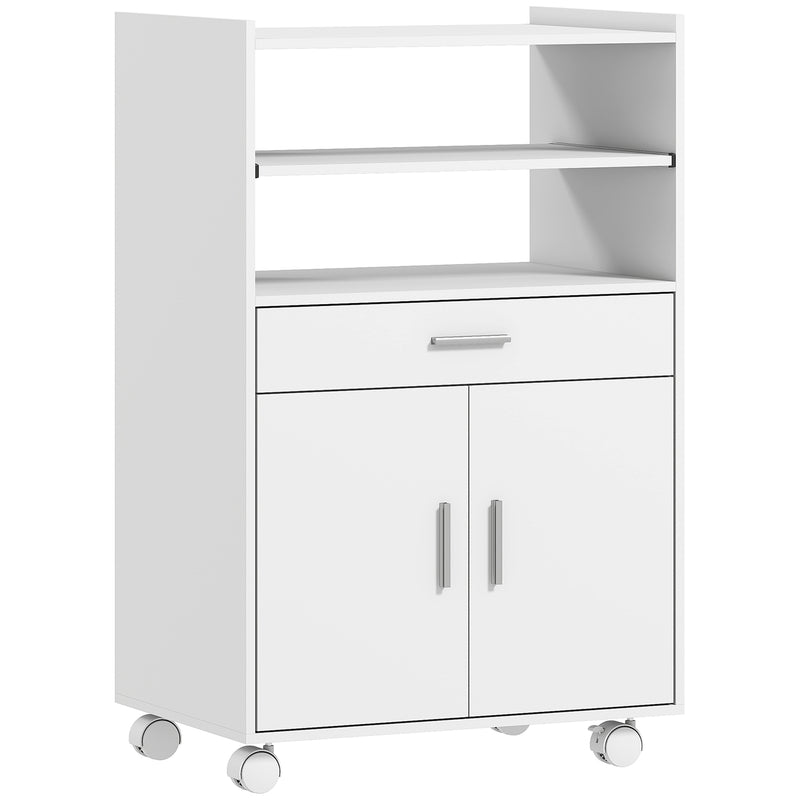 Kitchen Trolley with Storage and Slide-Out Shelf for Small Spaces White