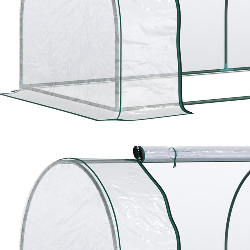 Set of 2 Clear Tunnel Greenhouses with Roll-up Door Steel Frame and Plastic Cover by Outsunny