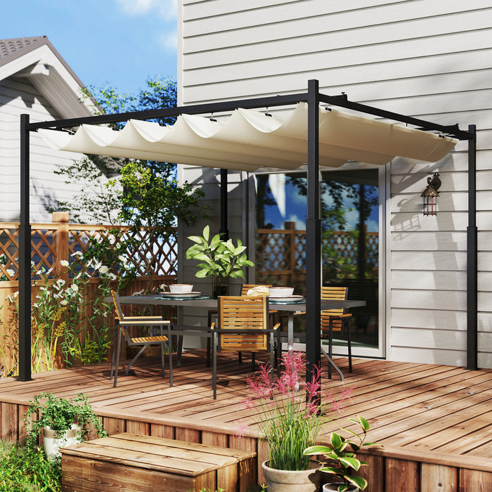 3x3m Metal Pergola with Retractable Roof and UPF30+ Sun Shade Canopy Cream White by Outsunny