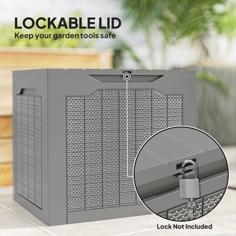 93L Waterproof Plastic Garden Storage Box With Carry Handles For Outdoor Use Khaki