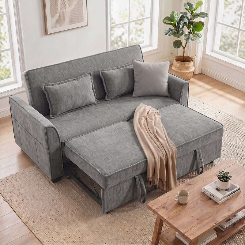4 in 1 Sofa Bed with Independent Pull Out Beds and Storage Pockets for Small Spaces Grey
