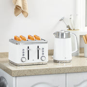 Electric Kettle and 4 Slice Toaster Set with Rapid Boil and Browning Control, White