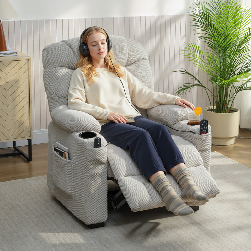 Electric Recliner Armchair with Massage Heat USB Port and Cup Holders for Lounge Grey AOSOM