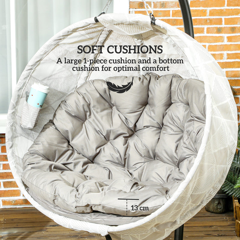 Hanging Egg Chair with Stand Thick Cushion and Cup Holder for Garden or Balcony Sand Brown by Outsunny