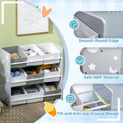 3 Piece Kids Bedroom Furniture Set with Bed Toy Box and Storage Baskets Grey AOSOM