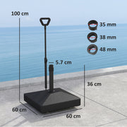 Black Garden Parasol Base with Adjustable Wheels and Handle Holds Up to 55kg by Outsunny