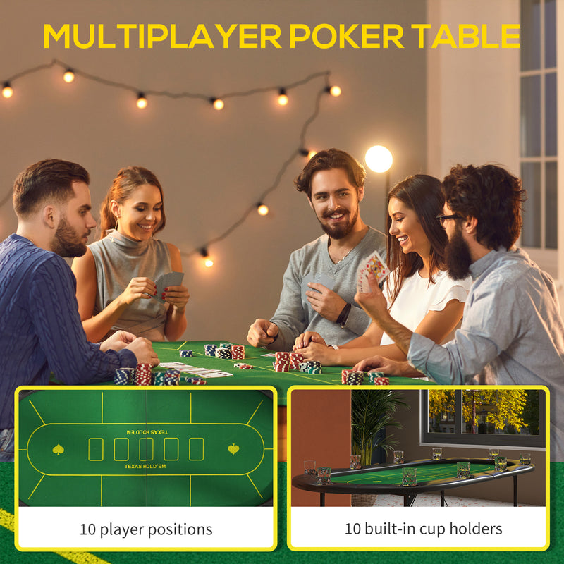 10 Player Foldable Poker Table Top With Cup Holders And Carry Bag For Game Nights Green AOSOM