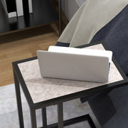 C Shape Bedside Table with Metal Frame and Marble Effect Top for Living Room, Grey