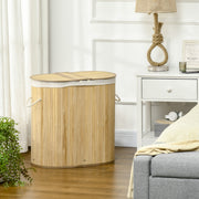 100 Litre Bamboo Laundry Basket with Lid and 2 Sections Removable Lining, Natural