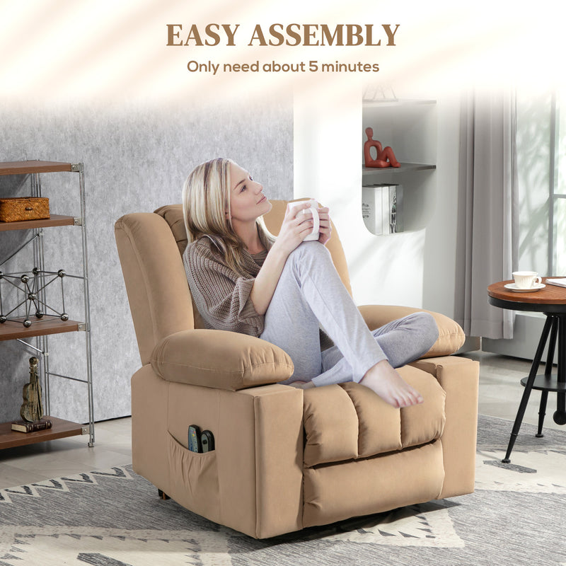 Light Brown Velvet Electric Riser Recliner Armchair With Massage Function by HOMCOM