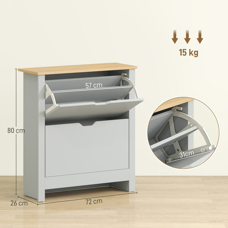 Grey Slim Shoe Cabinet For Entryway - 2 Flip Doors - Holds 12 Pairs With Adjustable Racks - 72x26x80cm Homcom