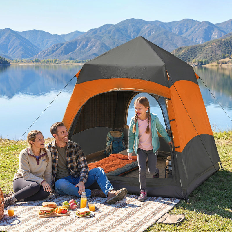 Pop Up 4 Person Tent for Quick Camping Shelter with Mesh Windows Orange and Dark Grey