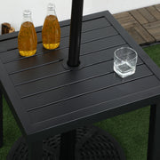 Black Steel Square Garden Side Table With Umbrella Hole For Patio Balcony Or Outdoor Use