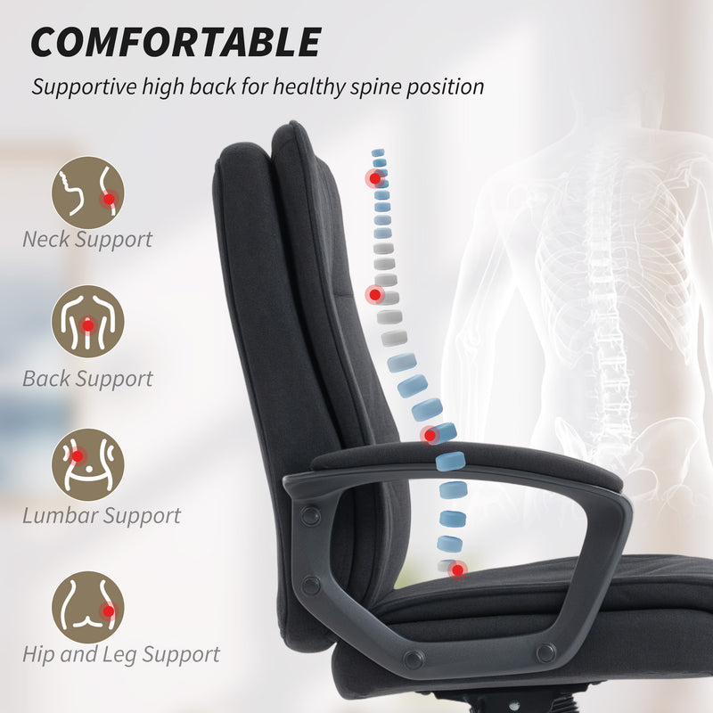 Ergonomic Office Chair With Double Padding And Linen Look Fabric For Home Workspaces Black AOSOM