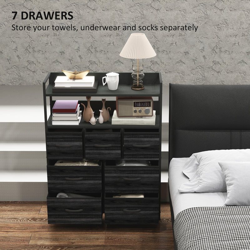 Rustic Chest of 7 Fabric Drawers with Metal Frame Black by HOMCOM