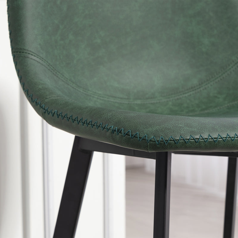 Set of 2 PU Leather Bar Stools with Backrest and Footrest for Kitchen Counters Green