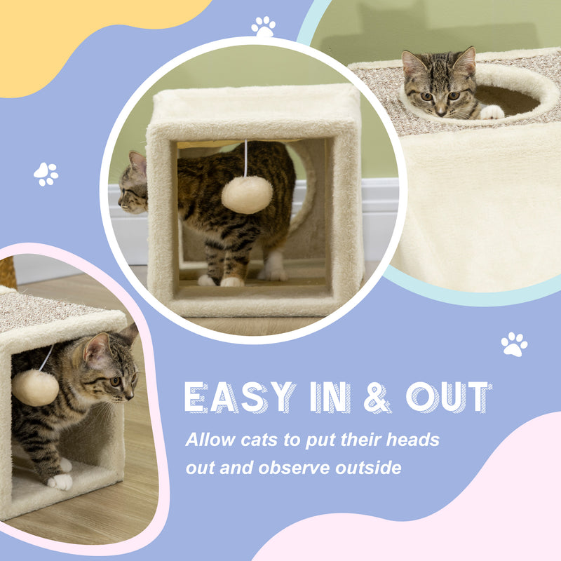Cat Play Tunnel with Sisal Scratch Sections for Indoor Cats to Protect Furniture Brown Beige