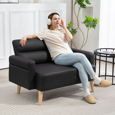 Black 2 Seater Faux Leather Sofa Settee Ideal for Small Living Rooms or Flats