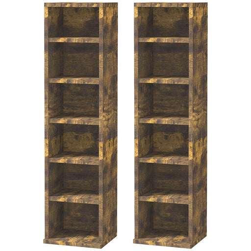 Set of 2 Tall CD Storage Racks with 102 Capacity for Home or Office Use Mid Brown