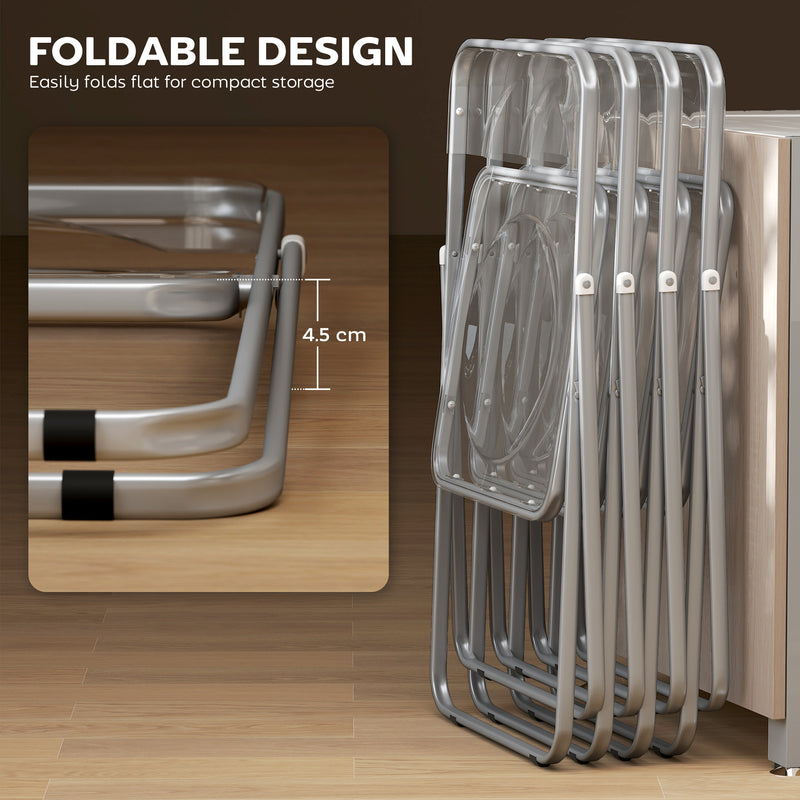 Folding Chairs Set of 4 Space Saving Clear Acrylic for Kitchen Dining or Home Office AOSOM