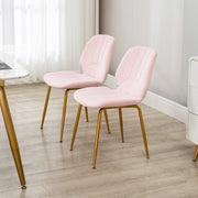 Set of 2 Velvet Dining Chairs with Padded Seat and Steel Legs for Comfort Pink