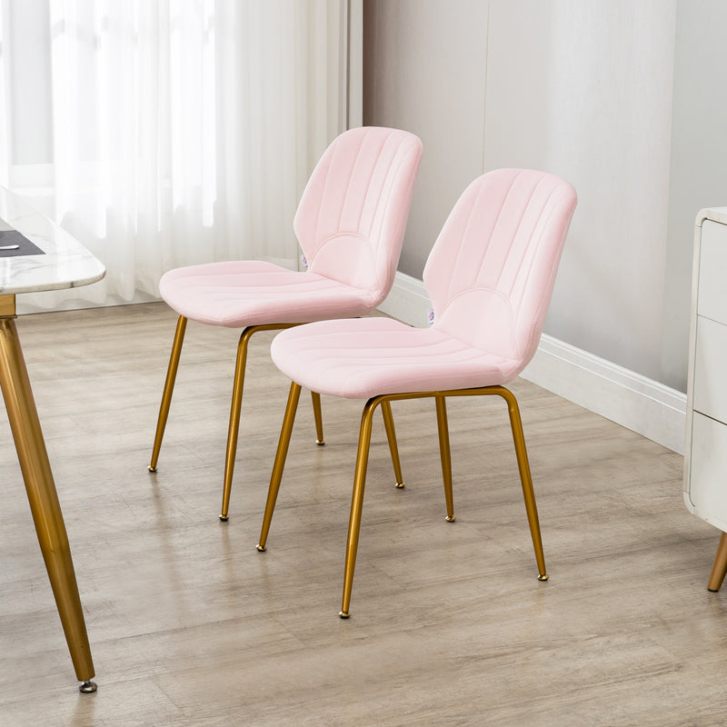 Set of 2 Velvet Dining Chairs with Padded Seat and Steel Legs for Comfort Pink