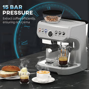 15 Bar Coffee Machine With Adjustable Grind Steamer and Accessories Silver by HOMCOM