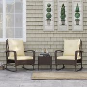 Three Piece Rattan Bistro Set with Rocking Chairs Brown by Outsunny