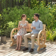 Wooden Garden Bench with Wagon Wheel Design for Two People Natural Wood Finish Outsunny