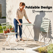 Foldable Garden Bistro Set for 2 with Acacia Wood Table and Chairs for Small Spaces Green White AOSOM