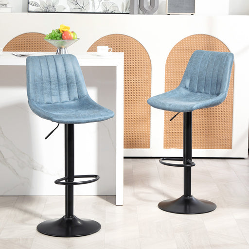 Set of 2 Retro Tub Bar Stools with Padded Seats for Kitchen or Home Bar Blue