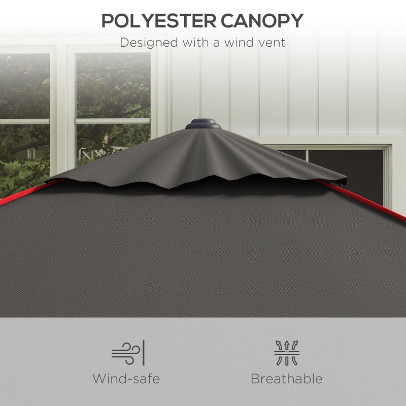 Grey and Red 215cm Square Garden Parasol with Contrast Piping for Stylish Shade