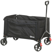 Black 150L Folding Trolley Wagon with Brakes and Adjustable Handle by Outsunny