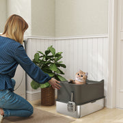 Extra Large Enclosed Stainless Steel Cat Litter Box With Scoop And Top Entry Design