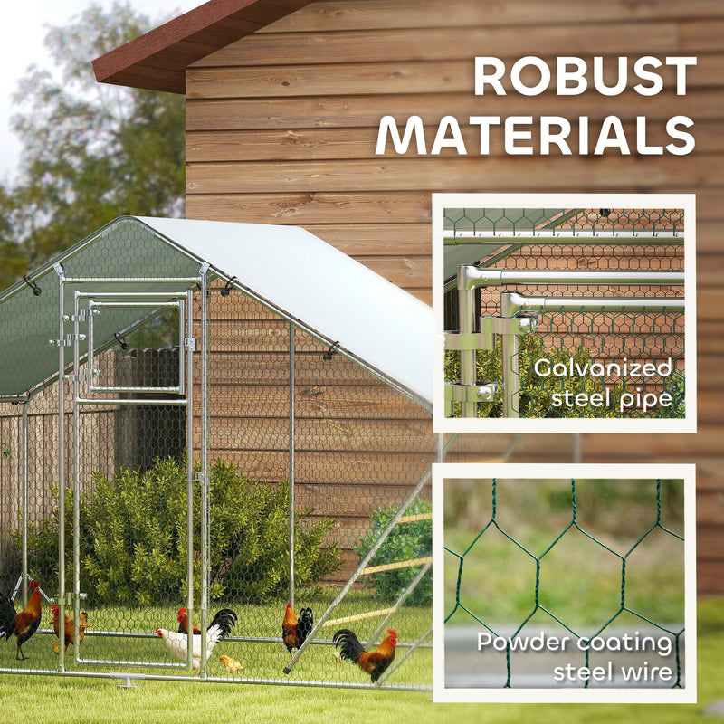Walk in Chicken Run with Cover Feeding Door Feeder and Perch for 6 8 Poultry by PawHut