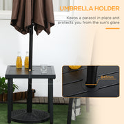 Black Steel Square Garden Side Table With Umbrella Hole For Patio Balcony Or Outdoor Use