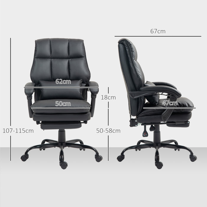 Black Faux Leather Reclining Swivel Executive Office Chair with Footrest by HOMCOM