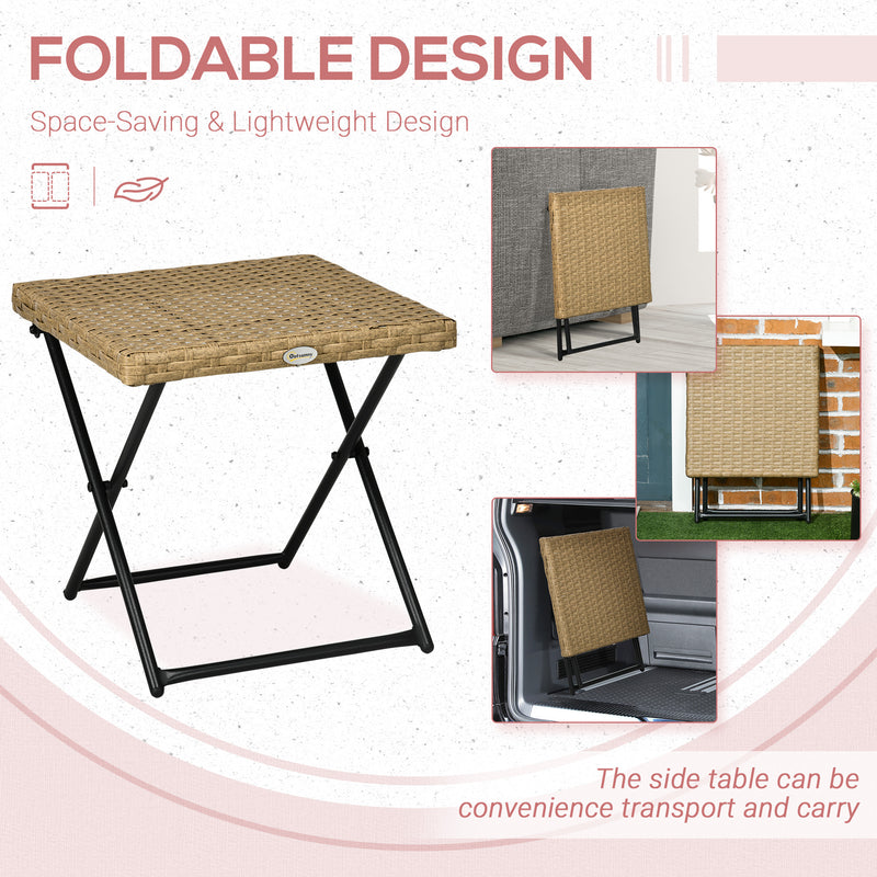 Square Rattan Folding Garden Side Table Square Wicker Coffee Table for Balcony Use