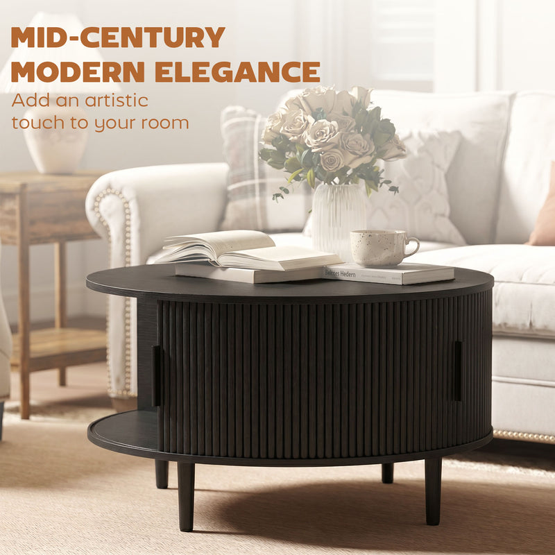 Round Coffee Table with Hidden Storage for Safer Family Living Room Black Wood Effect