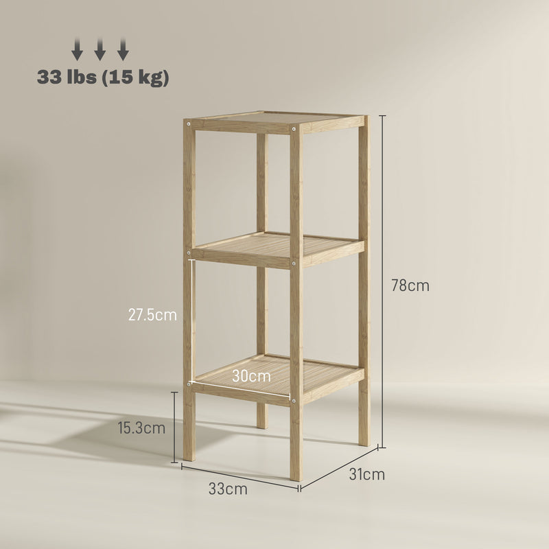 Three Tier Bamboo Bathroom Storage Shelf Natural Finish by HOMCOM