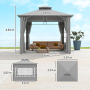 Light Grey 3 x 3 m Garden Gazebo with Double Roof and Removable Sidewalls by Outsunny