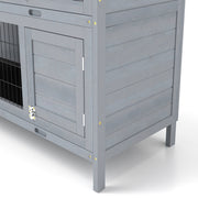 Grey Wooden Rabbit Hutch Outdoor Guinea Pig Cage with No-Leak Trays and Divider by PawHut