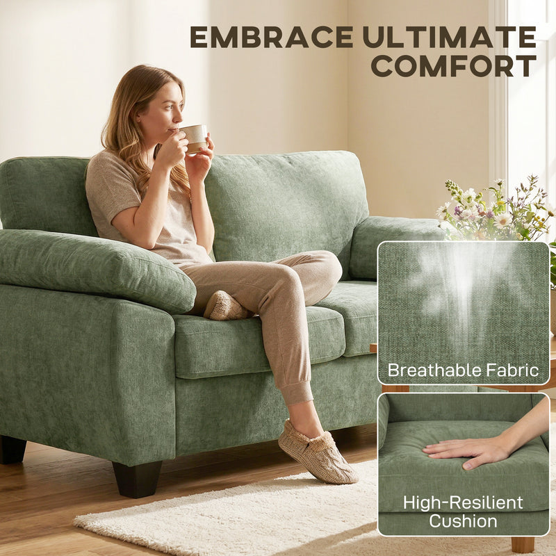 2 Seater Compact Sofa for Small Living Rooms with Thick Cushions and Wide Armrests Dark Green