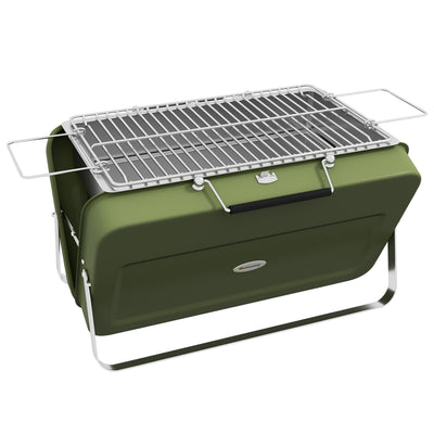 Green Portable Metal BBQ Grill With Carry Handle For Camping And Outdoor Cooking